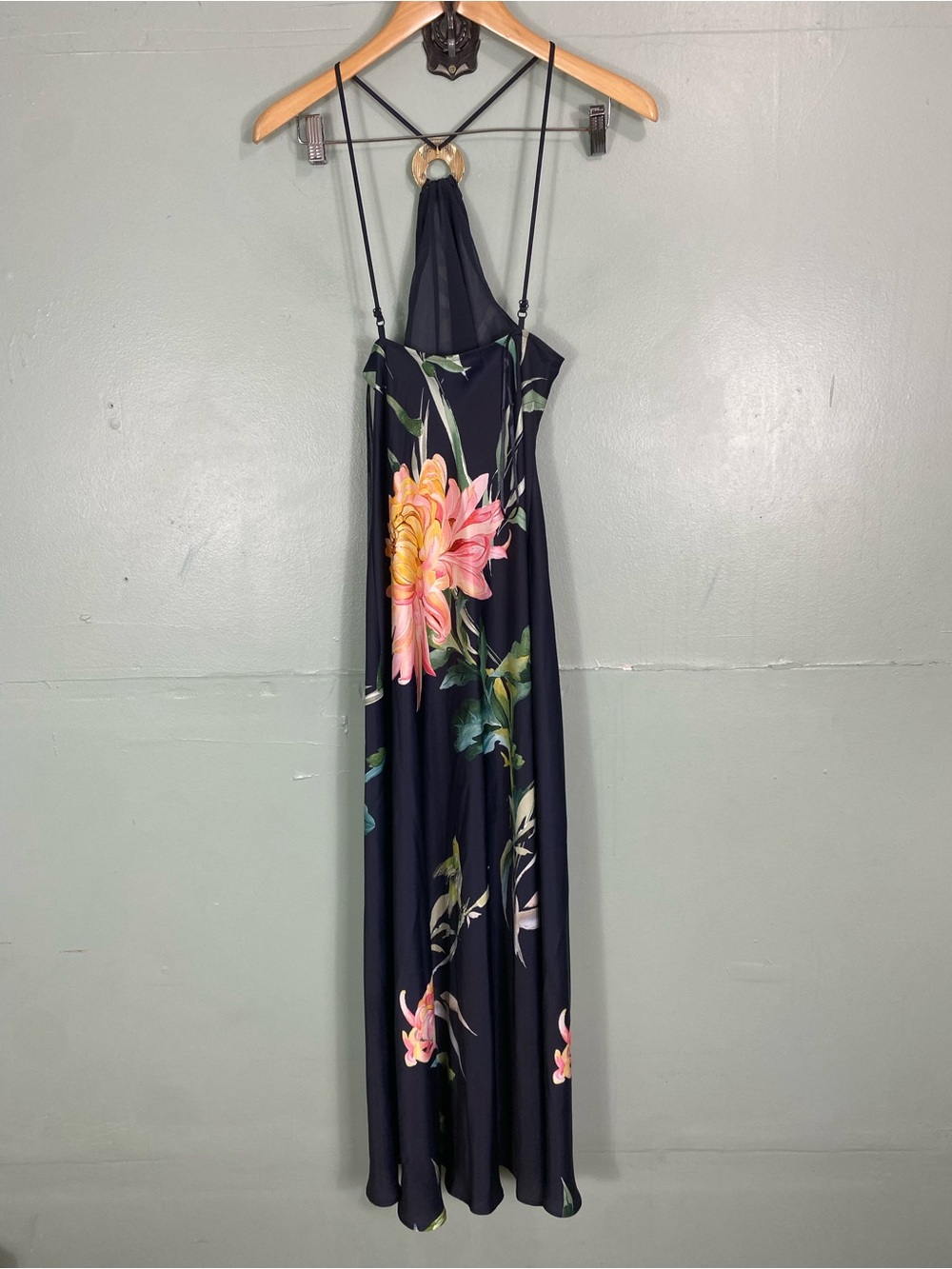 Anthropologie Halter Slip Midi Dress Navy Floral Bird Print XS - Picture 5 of 8